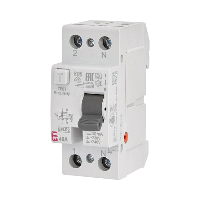 Disjuntor diferencial residual de 2 polos, Tipo A, 40A, 30mA, ETI