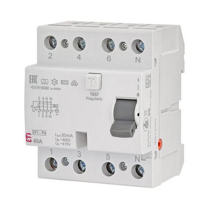Disjuntor diferencial residual de 4 polos, tipo A, 40A 30mA, ETI