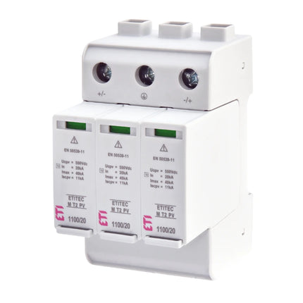 Pára-raios de sobretensão CC T2 1100V 20kA 2P, ETI