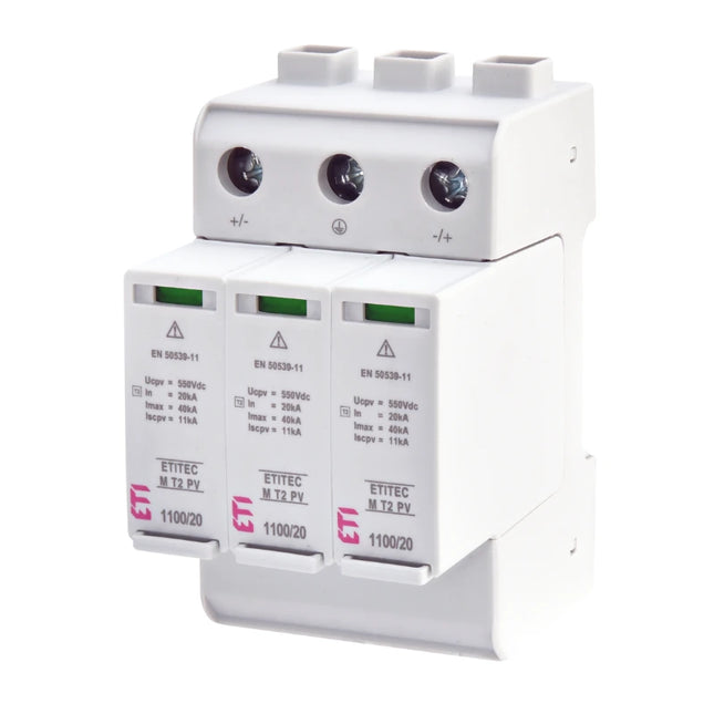 Pára-raios de sobretensão CC T2 1100V 20kA 2P, ETI
