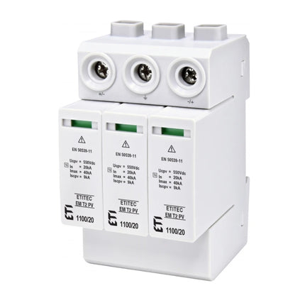 Descarregador de sobretensão DC T2 1100V 20kA 2P, ETI