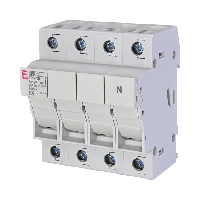 EFD10, ETI bloco de fusíveis modular AC 32A 10x38 de 3 pólos + neutro