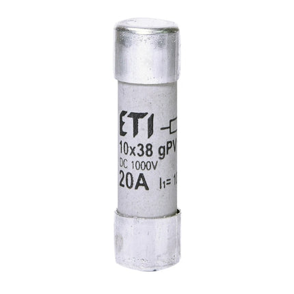 Fusível cilíndrico DC, 20A/1000V, CH, 10x38, gPV, ETI