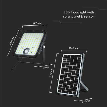 Projetor Solar LED 4800lm, Controlo Remoto, Sensor de Movimento