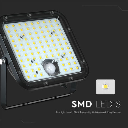 Projetor Solar LED 4800lm, Controlo Remoto, Sensor de Movimento