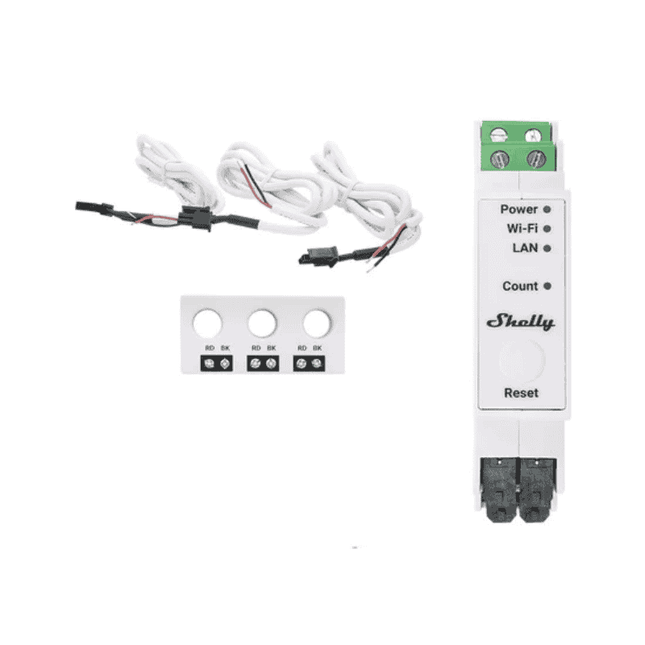 Shelly Pro 3EM 3CT63, Three-phase Smart Energy Meter, DIN, LAN + Wi-Fi, 63A