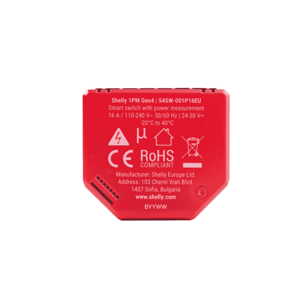 Shelly 1PM Gen4, Smart Relay with Power Consumption Monitoring, 16A