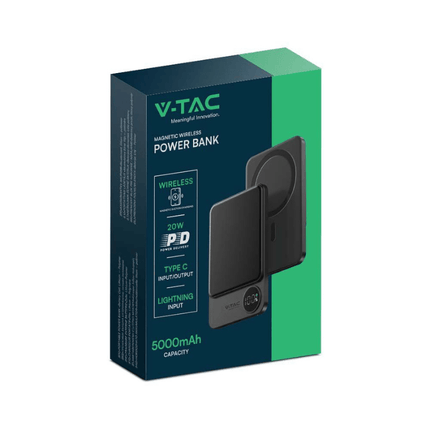 Power bank portátil, carregamento sem fios, magnético, 5000 mAh, V-Tac