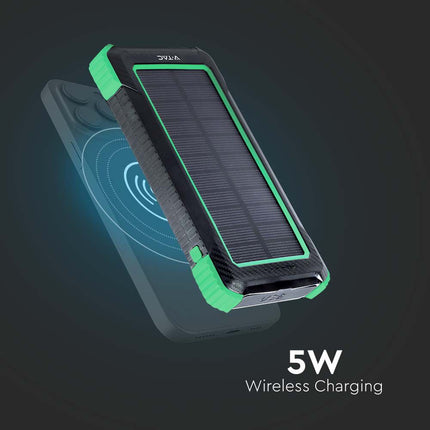Bateria externa portátil, carregamento sem fios, painel solar, 10 000 mAh, V-Tac