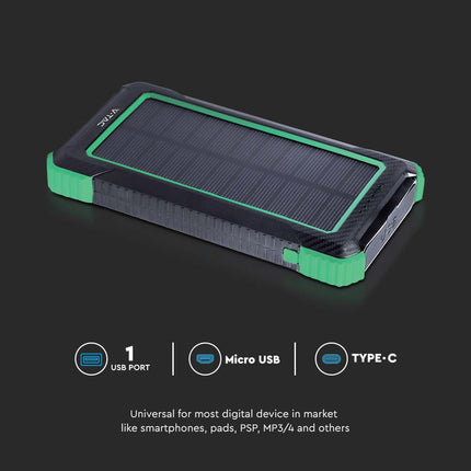 Bateria externa portátil, carregamento sem fios, painel solar, 10 000 mAh, V-Tac