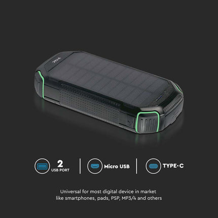 Power bank portátil, carregamento sem fios, painel solar, 30.000mAh, V-Tac