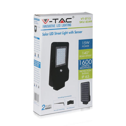 Candeeiro de rua LED solar de 1600lm, sensor de movimento, 6000K