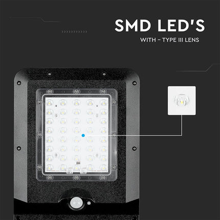 Candeeiro de rua LED solar de 1600lm, sensor de movimento, 6000K