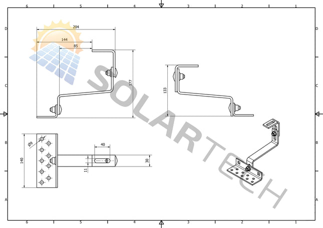 Fixador de telhas cerâmicas de 200 mm, compatível com K2 Solidrail, perfil tipo H