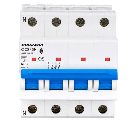 Disjuntor modular (MCB) 6kA, C 25A, 3P+N, Schrack