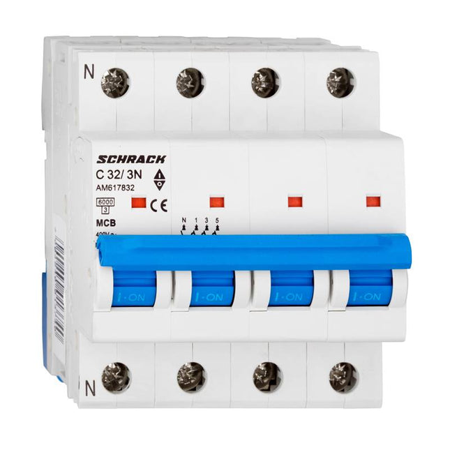 Disjuntor automático modular AMPARO 6kA, C 32A, 3P+N, Schrack