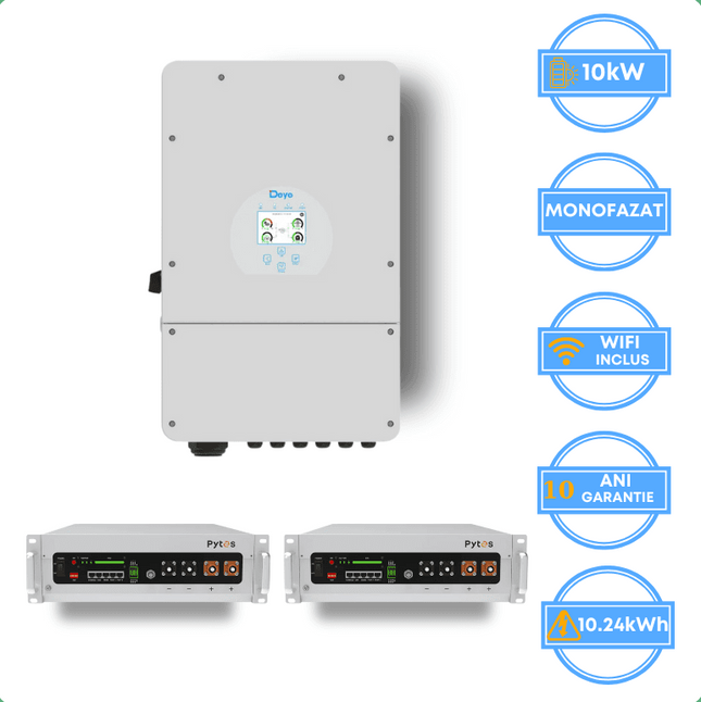 Inversor Deye de 10 kW, SUN-10K-SG02LP1-EU-AM3 + Bateria Pytes de 10,24 kWh, v5a