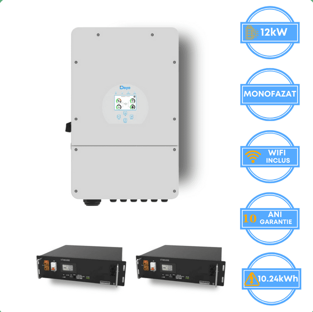Inversor Deye de 12 kW, SUN-12K-SG02LP1-EU-AM3 + Bateria V-TAC de 10,24 kWh