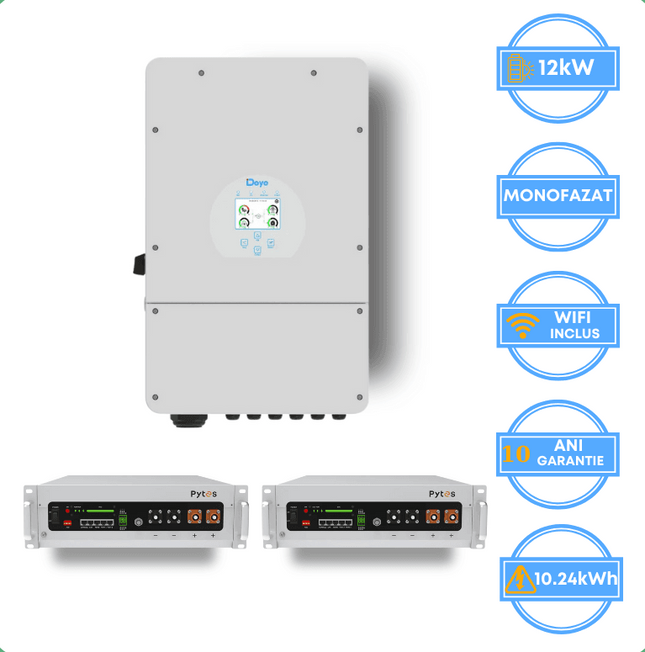 Inversor Deye de 12 kW, SUN-12K-SG02LP1-EU-AM3 + Bateria Pytes de 10,24 kWh, v5a