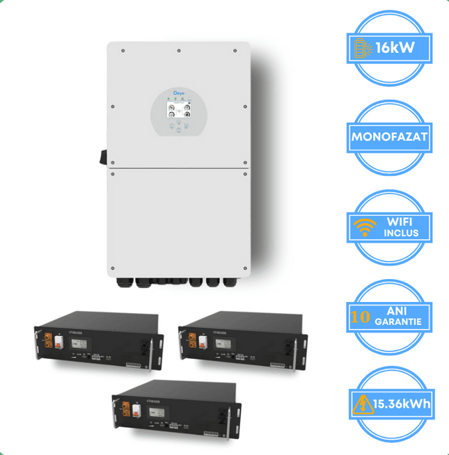 Inversor Deye de 16 kW, SUN-16K-SG01LP1-EU + Bateria V-TAC de 15,36 kWh