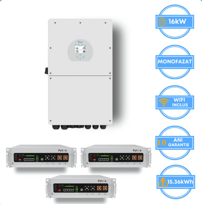 Inversor Deye de 16 kW, SUN-16K-SG01LP1-EU + Bateria Pytes de 15,36 kWh, v5a
