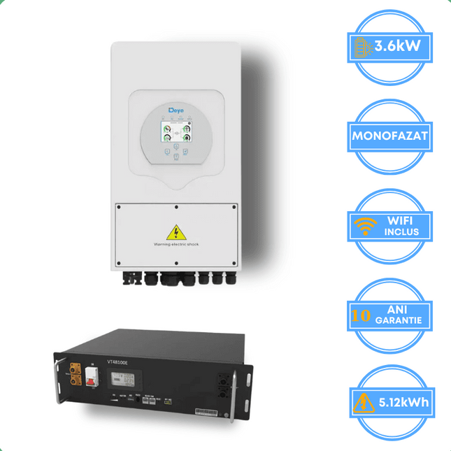 Inversor Deye de 3,6 kW, SUN-3.6K-SG05LP1-EU-AM2 + Bateria V-TAC de 5,12 kWh