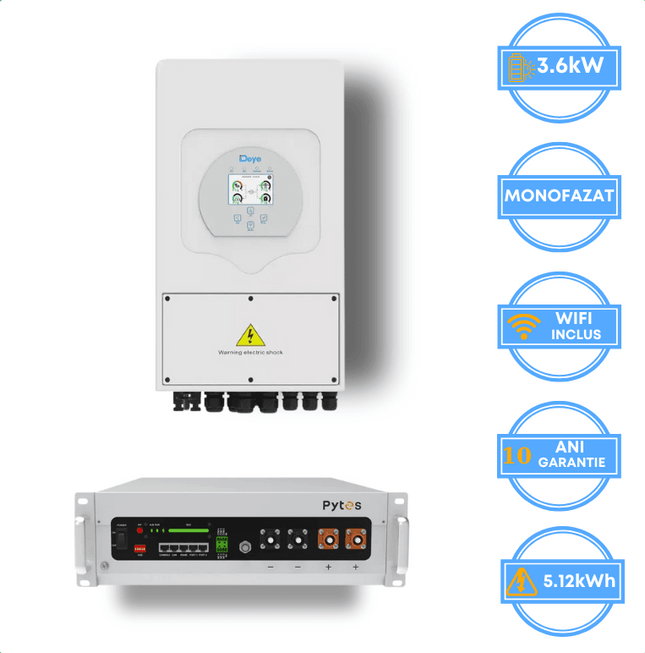 Inversor Deye de 3,6 kW, SUN-3.6K-SG05LP1-EU-AM2 + Bateria Pytes de 5,12 kWh, v5a