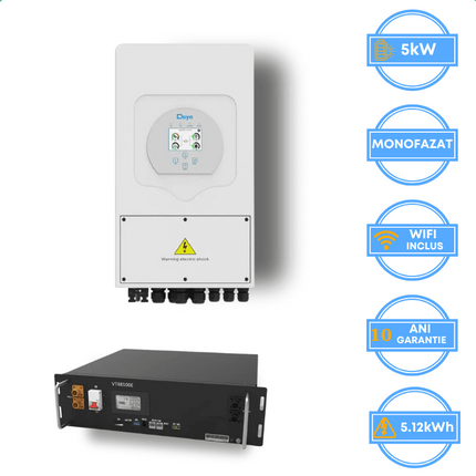 Inversor Deye de 5 kW, SUN-5K-SG05LP1-EU-AM2-P + Bateria V-TAC de 5,12 kWh