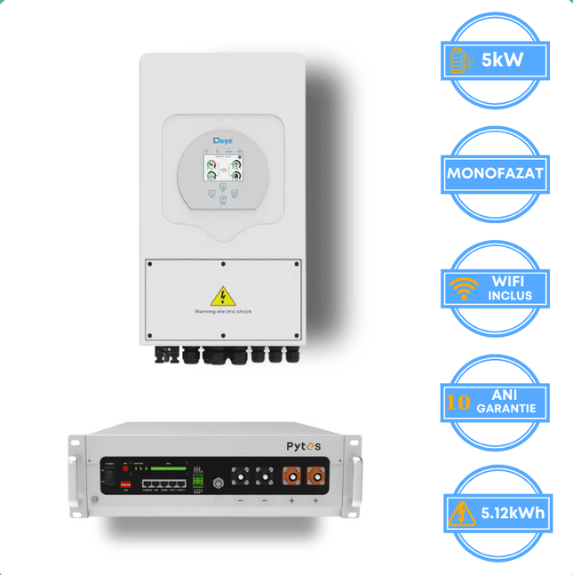 Inversor Deye de 5 kW, SUN-5K-SG05LP1-EU-AM2-P + Bateria Pytes de 5,12 kWh, v5a