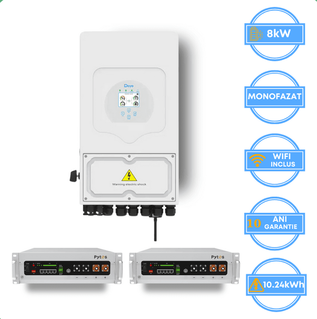 Inversor Deye de 8 kW, SUN-8K-SG05LP1-EU-AM2-P + Bateria Pytes de 10,24 kWh, v5a