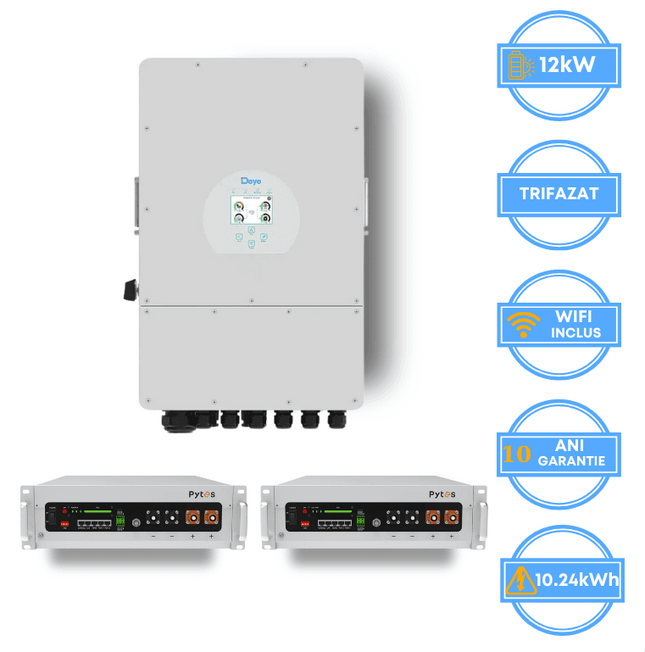 Inversor Deye de 12 kW, SUN-12K-SG05LP3-EU-SM2 + Bateria Pytes de 10,24 kWh, v5a