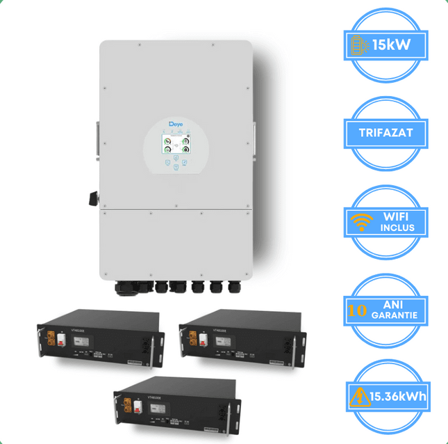 Inversor Deye de 15 kW, SUN-15K-SG05LP3-EU-SM2 + Bateria V-TAC de 15,36 kWh