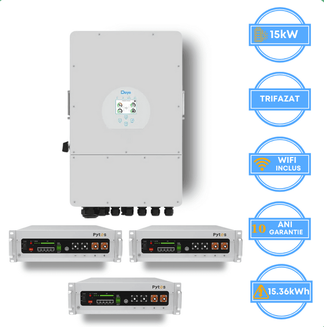 Inversor Deye de 15 kW, SUN-15K-SG05LP3-EU-SM2 + Bateria Pytes de 15,36 kWh, v5a