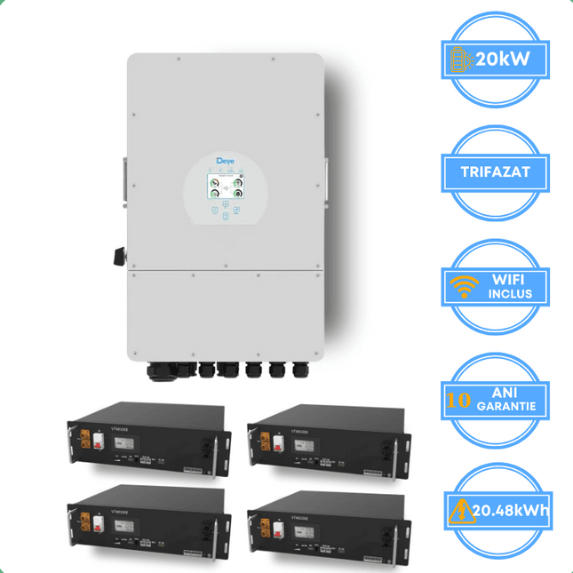 Inversor Deye de 20 kW, SUN-20K-SG05LP3-EU-SM2 + Bateria V-TAC de 20,48 kWh
