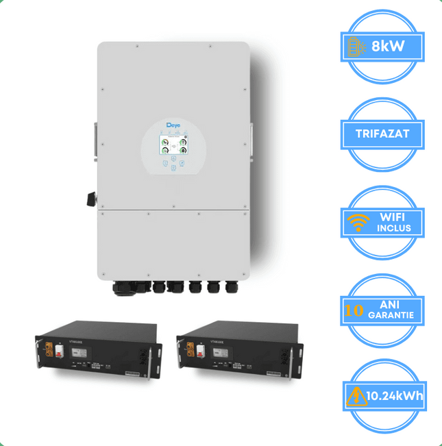 Inversor Deye de 8 kW, SUN-8K-SG05LP3-EU-SM2 + Bateria V-TAC de 10,24 kWh
