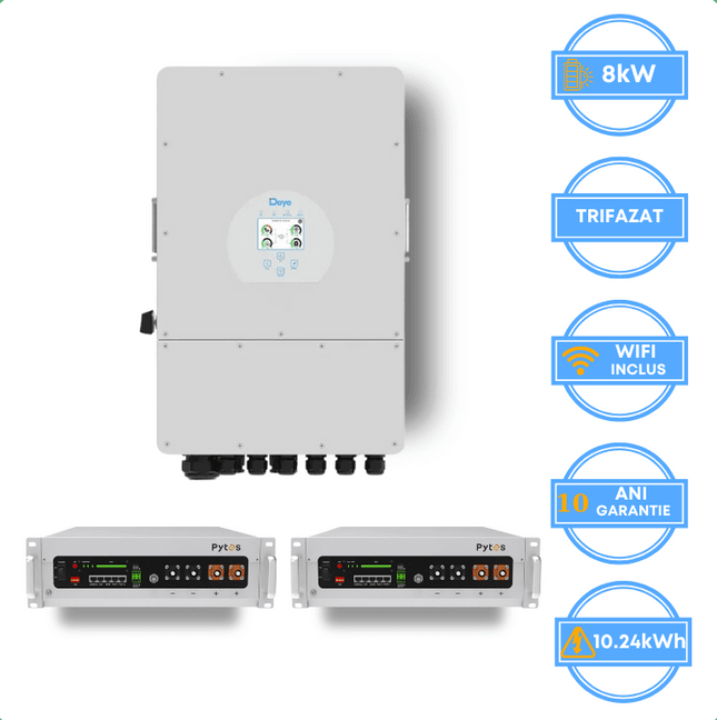 Inversor Deye de 8 kW, SUN-8K-SG05LP3-EU-SM2 + Bateria Pytes de 10,24 kWh, v5a