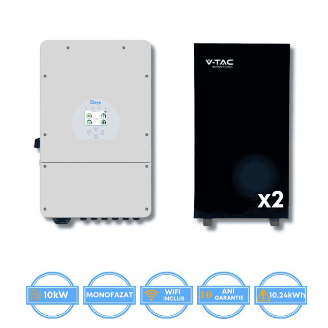 Inversor Deye de 10 kW, SUN-10K-SG02LP1-EU-AM3 + Bateria V-TAC de 10,24 kWh