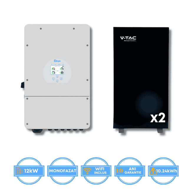 Inversor Deye de 12 kW, SUN-12K-SG02LP1-EU-AM3 + Bateria V-TAC de 10,24 kWh