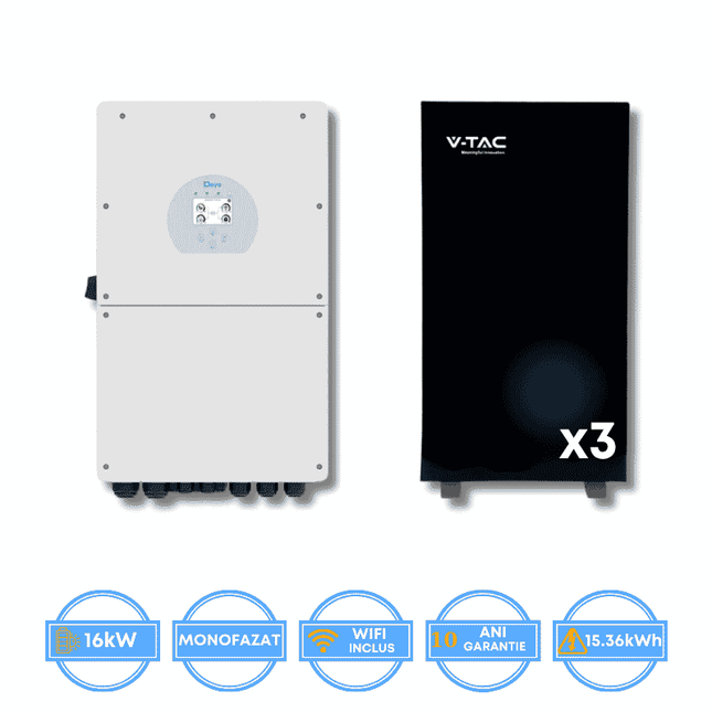Inversor Deye de 16 kW, SUN-16K-SG01LP1-EU + Bateria V-TAC de 15,36 kWh