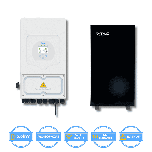 Inversor Deye de 3,6 kW, SUN-3.6K-SG05LP1-EU-AM2 + Bateria V-TAC de 5,12 kWh
