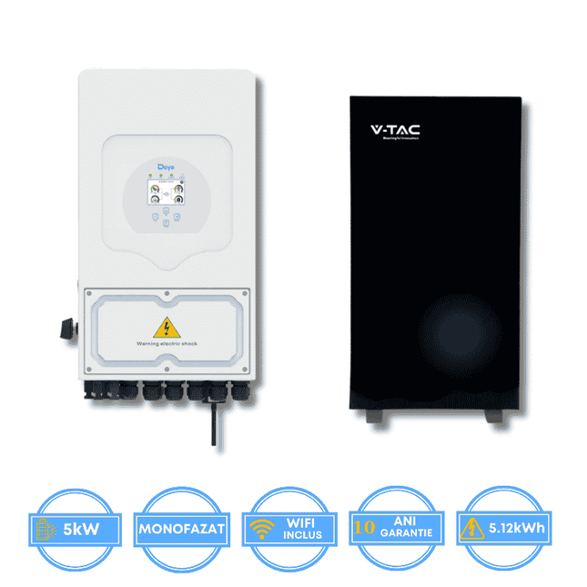Inversor Deye de 5 kW, SUN-5K-SG05LP1-EU-AM2-P + Bateria V-TAC de 5,12 kWh