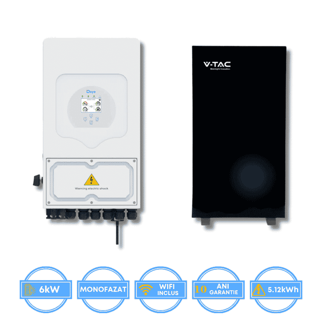 Inversor Deye de 6 kW, SUN-6K-SG05LP1-EU-AM2-P + Bateria V-TAC de 5,12 kWh