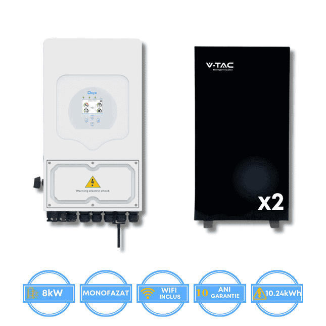 Inversor Deye de 8 kW, SUN-8K-SG05LP1-EU-AM2-P + Bateria V-TAC de 10,24 kWh