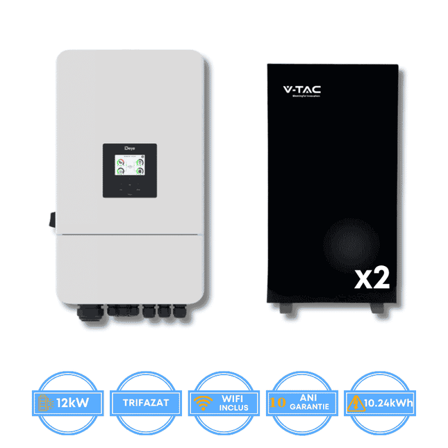 Inversor Deye de 12 kW, SUN-12K-SG05LP3-EU-SM2 + Bateria V-TAC de 10,24 kWh