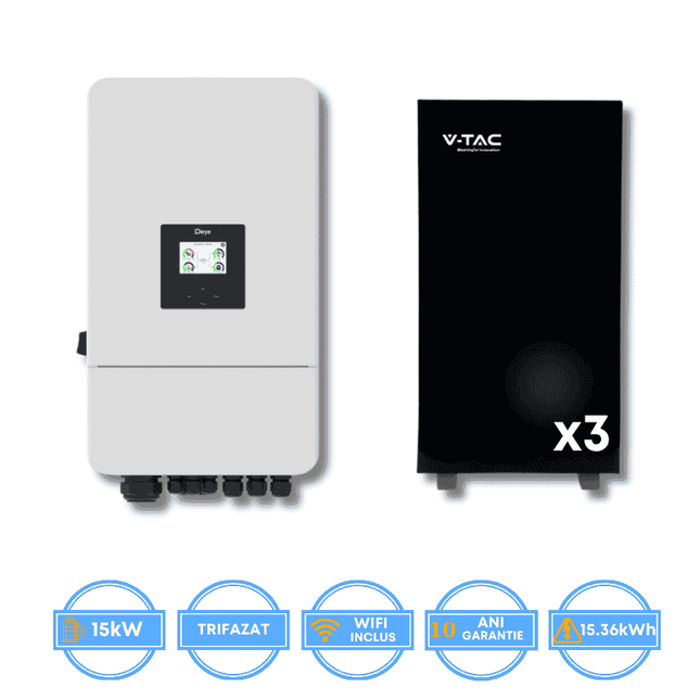 Inversor Deye de 15 kW, SUN-15K-SG05LP3-EU-SM2 + Bateria V-TAC de 15,36 kWh