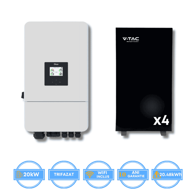 Inversor Deye de 20 kW, SUN-20K-SG05LP3-EU-SM2 + Bateria V-TAC de 20,48 kWh
