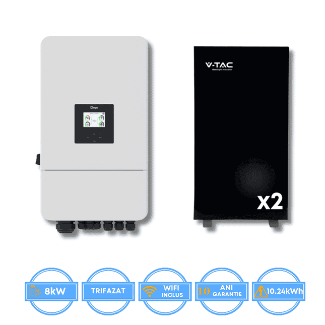 Inversor Deye de 8 kW, SUN-8K-SG05LP3-EU-SM2 + Bateria V-TAC de 10,24 kWh