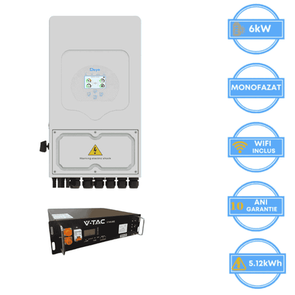 Inversor Deye de 6 kW, SUN-6K-SG05LP1-EU-AM2-P + Bateria V-TAC de 5,12 kWh