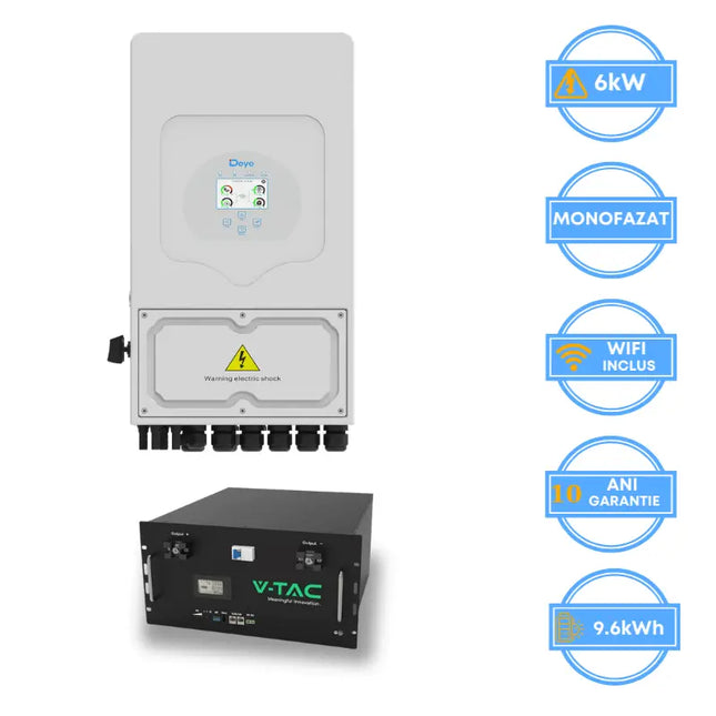 Inversor Deye de 6 kW, SUN-6K-SG05LP1-EU-AM2-P + Bateria V-TAC de 9,6 kWh
