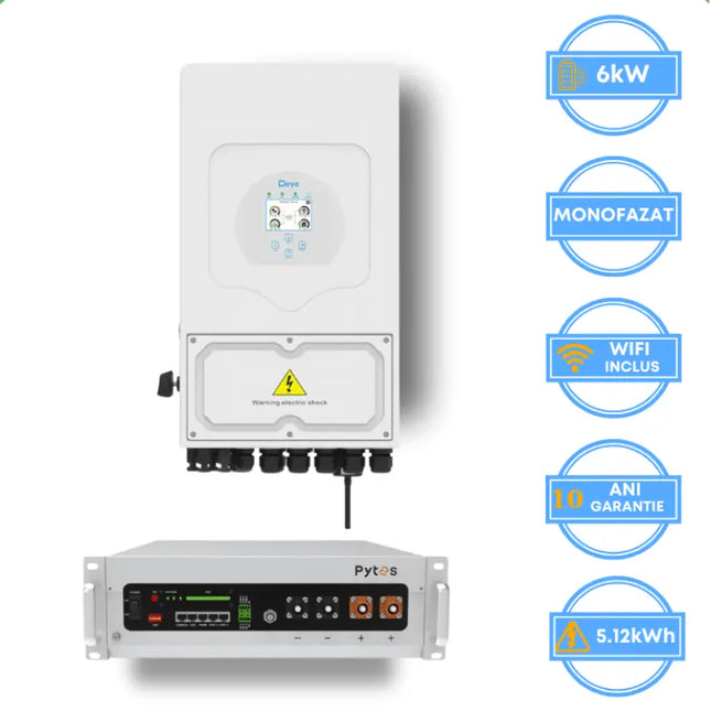 Inversor Deye de 6 kW, SUN-6K-SG05LP1-EU-AM2-P + Bateria Pytes de 5,12 kWh, v5a